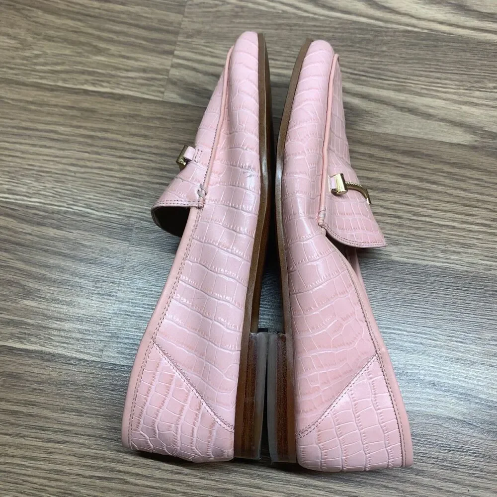 Sam Edelman‎ Lior Women's Slip-On Loafers 9.5 Pink Almond Toe Croc-Embossed
